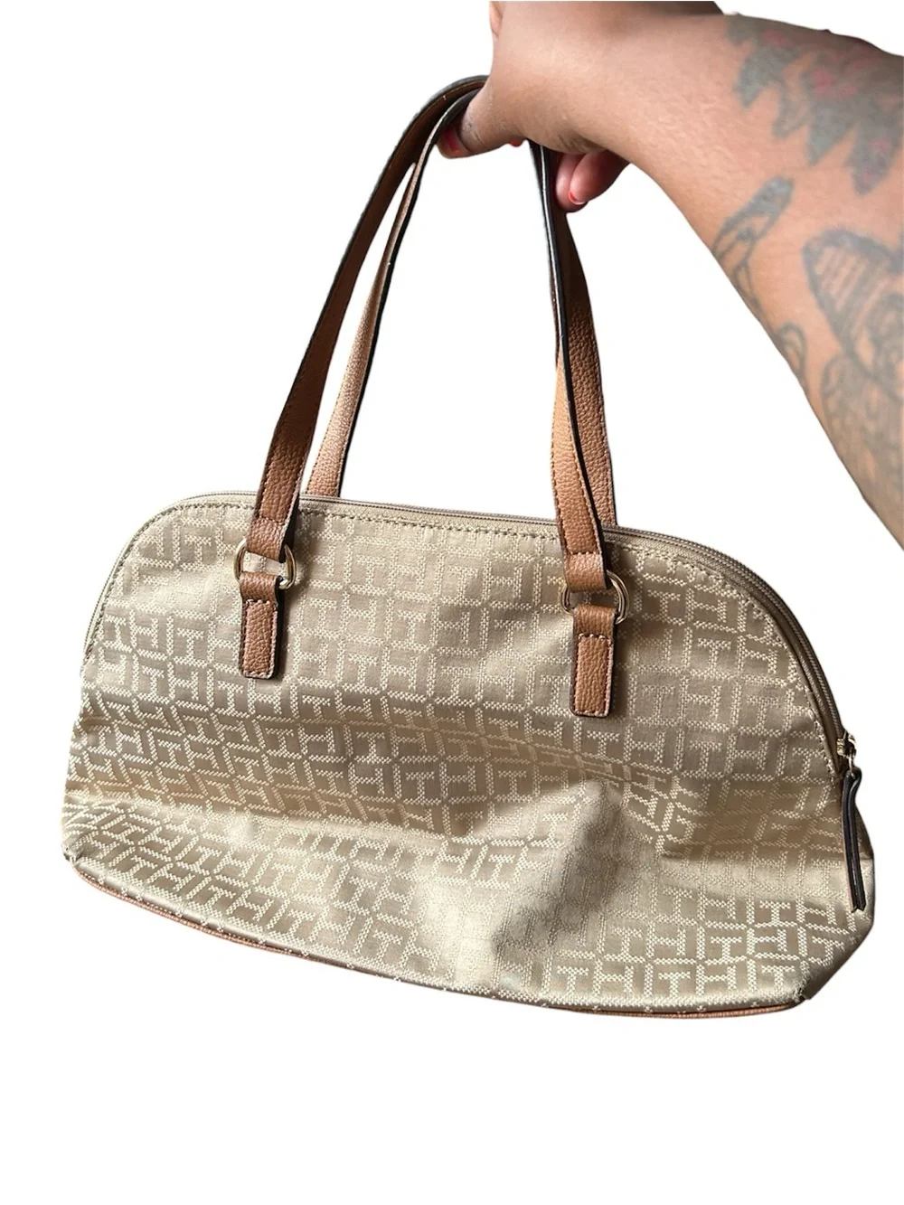 Bowler Bag Beige Monogram Tommy Hilfiger Y2K Country Club Minimalist Purse 90s M